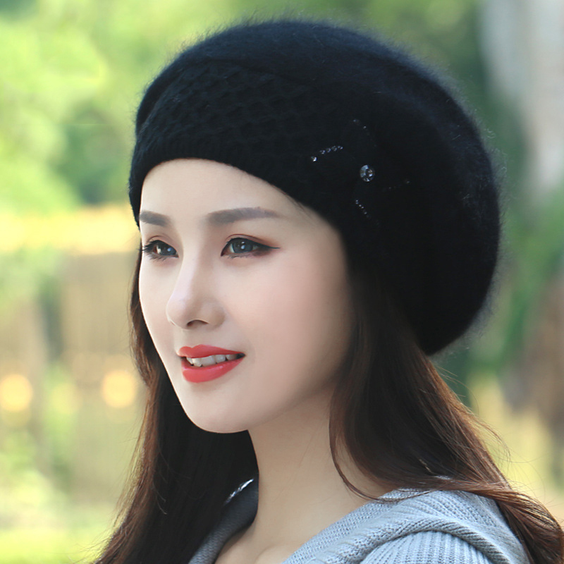 Angora Beret Women Winter Hat Beanie Warm Knit Double Layers Soft Thick Thermal Snow Skiing Outdoor Accessory For Female Adult 210429