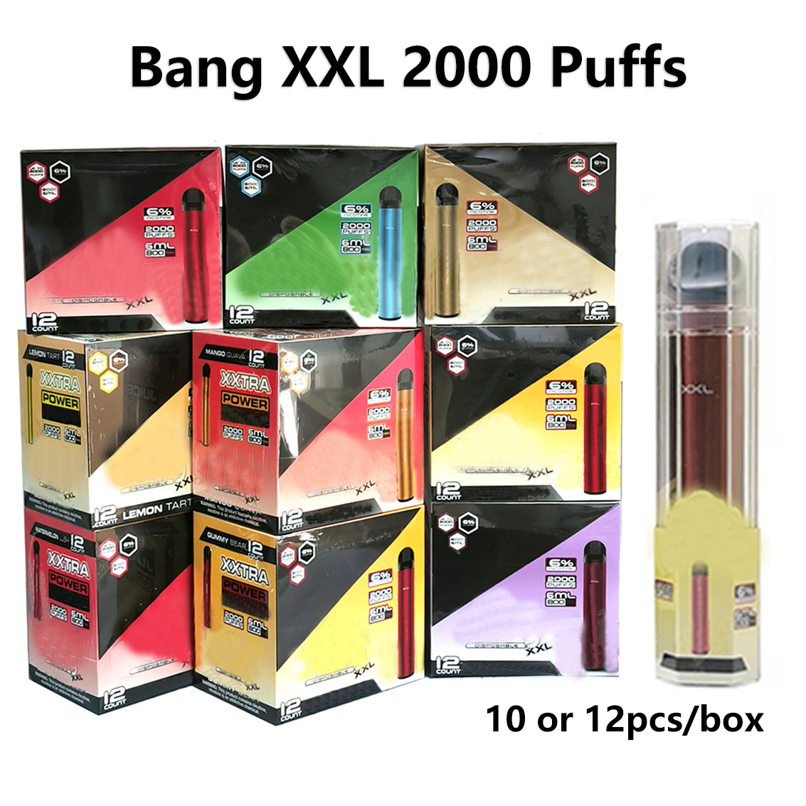 Bang XXL Disposable Vape Pen 2000 Puffs 6.0ml Pod 6% 800mAh Battery Electronic Cigarettes Device 10pcs 12pcs Display 24 Colors E Cigarette Huge Vapor
Bang XXL Disposable Vape Pen 2000 Puffs 6.0ml Pod 6% 800mAh Battery Electronic Cigarettes Device 10pcs 12pcs Display 24 Colors E Cigarette Huge Vapor
