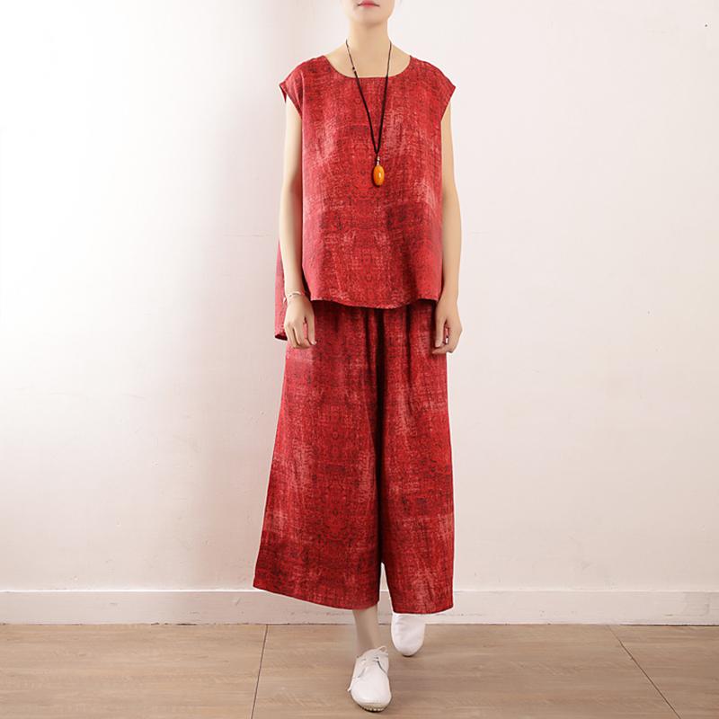 Women's Two Piece Pants Johnature Vintage Women Suit Big Size Solid Color Cotton Linen O-Neck Sleeveless Top And Elastic Waist Wide Leg, Blue 
Women's Two Piece Pants Johnature Vintage Women Suit Big Size Solid Color Cotton Linen O-Neck Sleeveless Top And Elastic Waist Wide Leg, Blue
