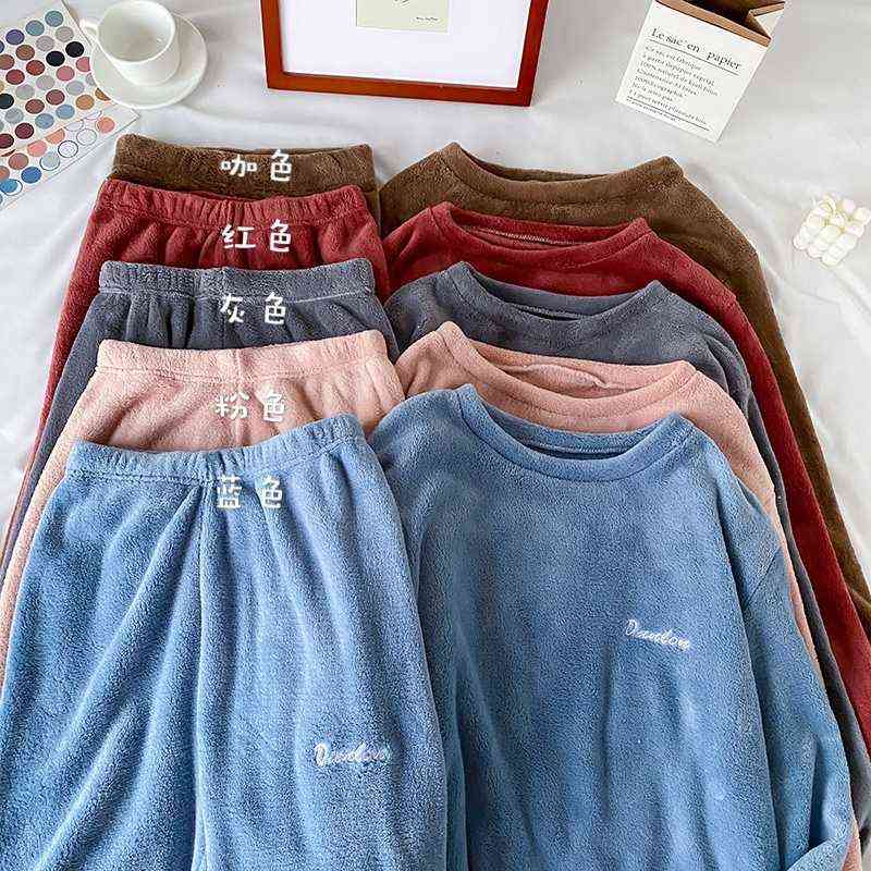 Winter Pajamas Sets For Women Sleepwear Homes Clothing Pajama Home Wear Womens Pyjamas Set Velvet Pants Nightwear Thick Warm 211111