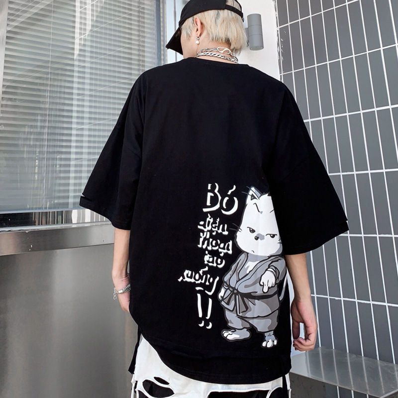 t shirt 2021 summer men's fashion brand 5-sleeve lower cut cat and women's loose half sleeve oversize short, White;black
t shirt 2021 summer men's fashion brand 5-sleeve lower cut cat and women's loose half sleeve oversize short, White;black
