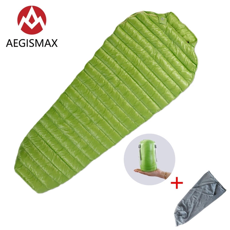 

AEGISMAX MINI 800FP White Goose Down Mummy Adult Outdoor Camping Ultralight Spring Autumn Summer Three-Season Sleeping Bag 210618