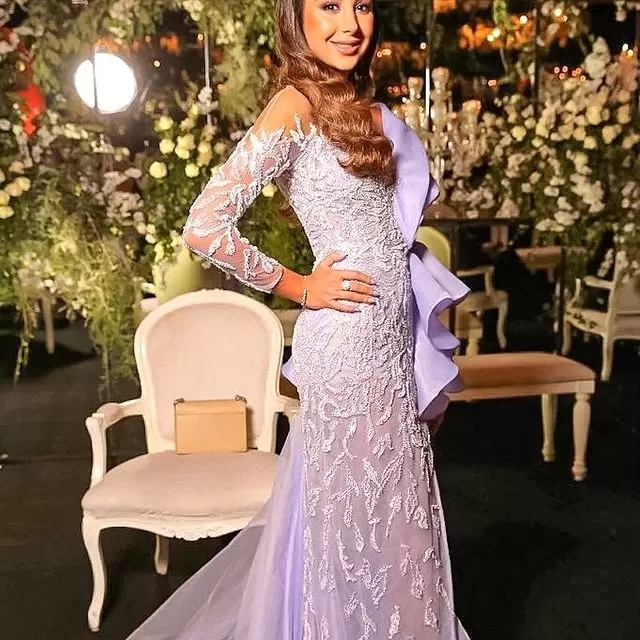 Plus Size Arabic Aso Ebi Lilac Lace Formal Evening Dresses Beaded Sheer Neck Overskrit Prom Party Second Reception Gowns