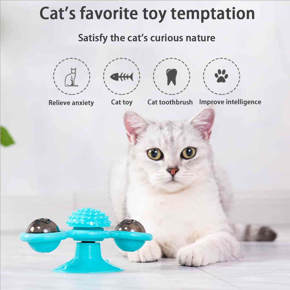 Cat Windmill Toy Portable Scratch Hair Brush Cat Toys With Catnip LED Ball Teeth Cleaning Pet Products Cats Puzzle Training Toy