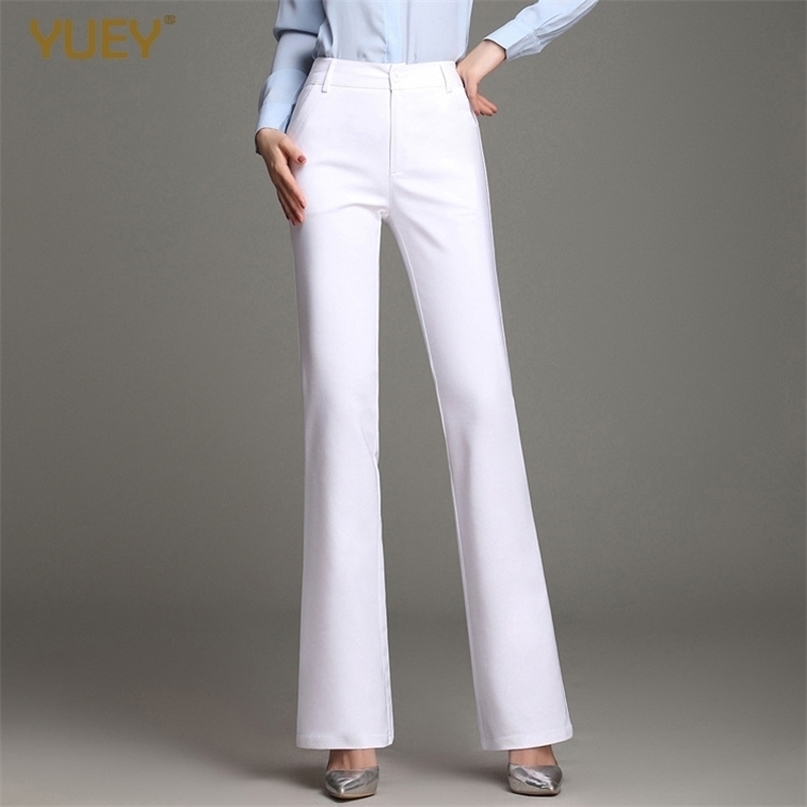 Women OL Slimming Office Flared Pants High Waist Plus Size Pure Color Cotton Stretchy Straight Casual White Black Trousers S 4XL 211115