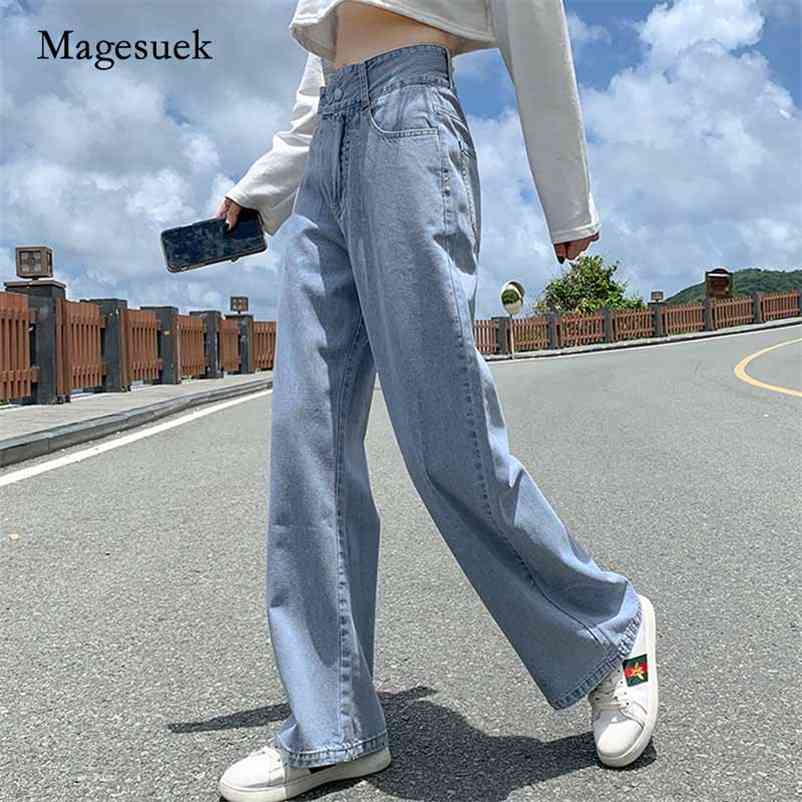 Autumn Chic Clothes Allmatch with Pocket Fashion High Waist Jeans Casual Woman Loose Wide Leg Denim Trousers 10737 210518
