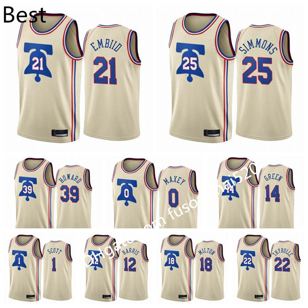 Print Men's Women kids Any player 2021 2022 Joel Embiid Ben Simmons Tyrese Maxey Earned Edition Cream #21 Custom Basketball Jersey