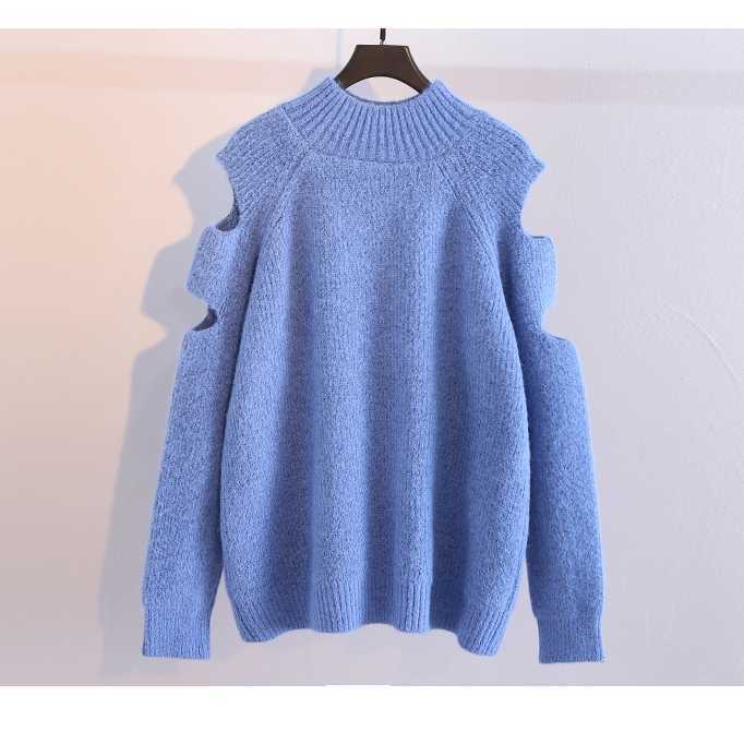 H.SA Winter Sweaters Fashion Korean Jumpers Off the shoulder Hollow Out Long Yellow Sweaters Warm Soft Casual Knit Tops 210716