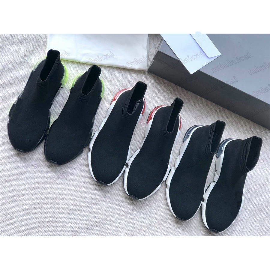 Speed 2.0 Clear BOOTS Sole Sock Shoes Triple Black Stretch Knit High-top Ankle Boot Luxurys Designer Trainers Sock-style logo-print Flat Slip On Sneakers, Customize