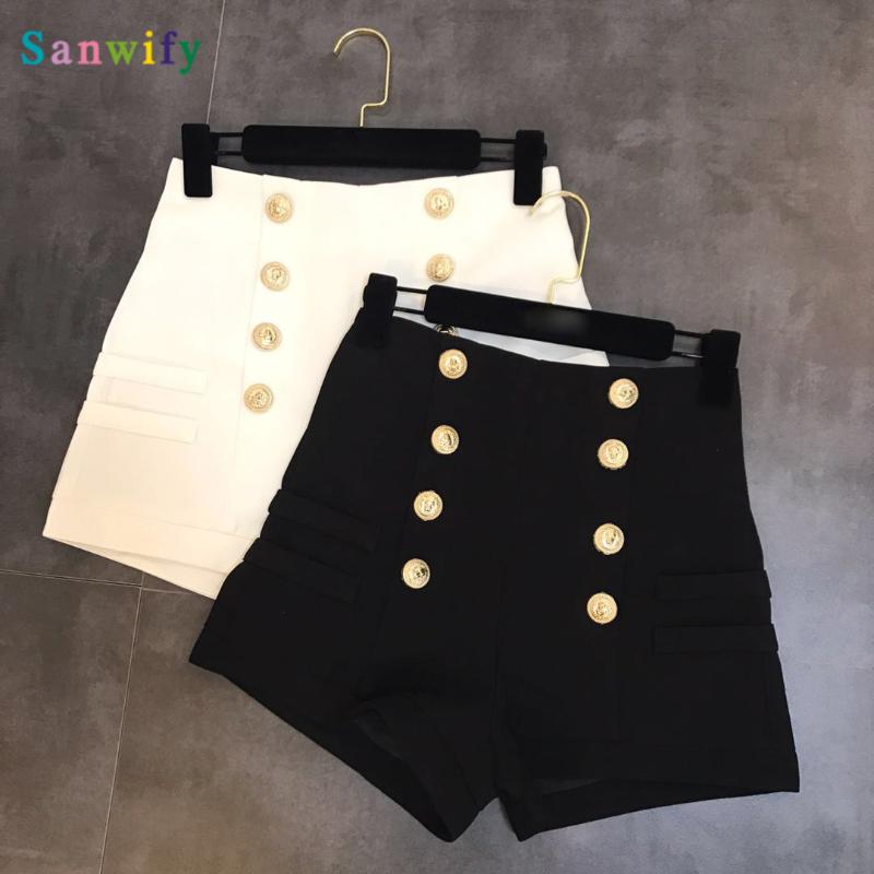 Double-breasted High Waist Shorts Women Casual A-line Wide Leg Female Streetwear Autumn Black White Women's