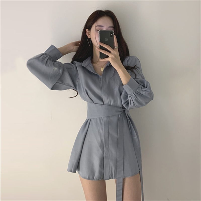 Spring Women Two Pieces Sets Causal Long Sleeve Sashes Slim Waist Blouse Shirt + Wide Leg Short 2PCS Suit 210506