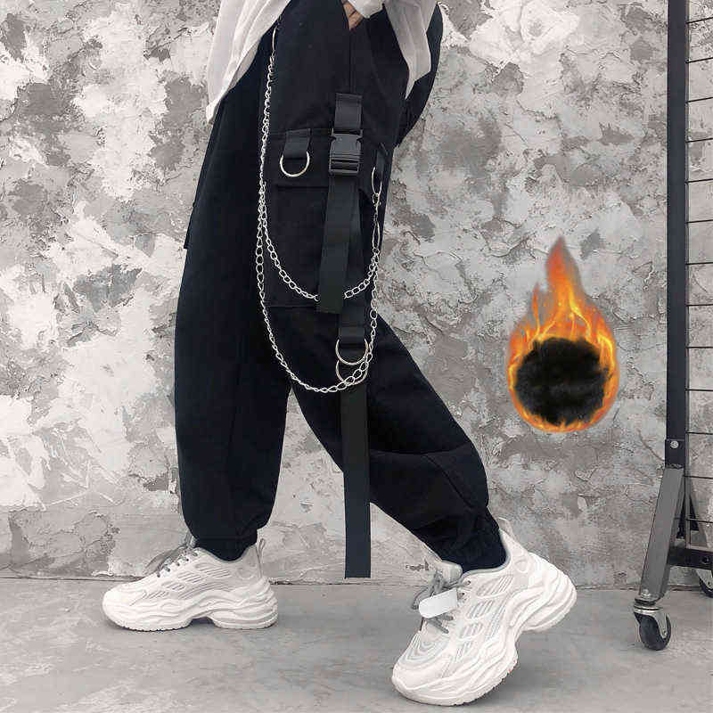 Women Cargo Harem Pants Side Pockets Black White Hip Hop Casual Male Female Joggers Trousers Fashion Streetwear 211124Z