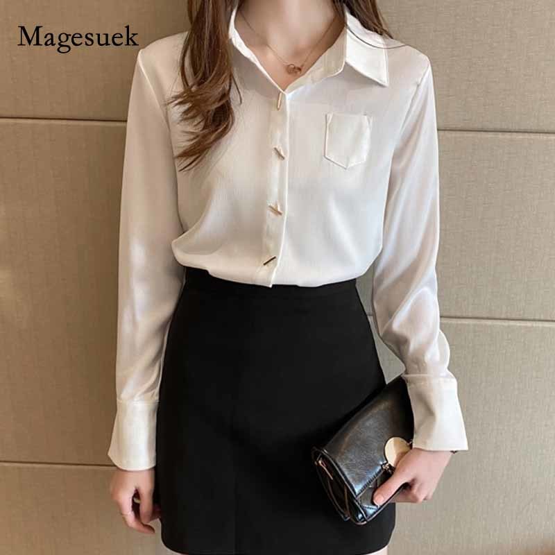 Female Plus Size Loose Long Sleeve Shirts Women's Shirt Classic Chiffon Blouse Lady Simple Style Tops Clothes Blusas 10488 210518