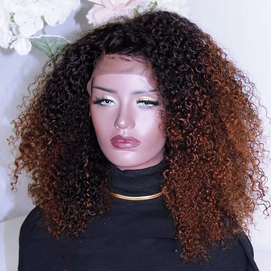 Ombre Brown Synthetic Lace Front Wigs Afro Kinky Curly Wig High Tempature Fiber Cosplay hair For Black Women