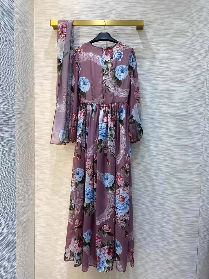 Summer Fashion Runway Maxi Dress Women's O-Neck Vintage Purple Flowers Print Holiday Boho Long Dresses Plus size 2xl 210421