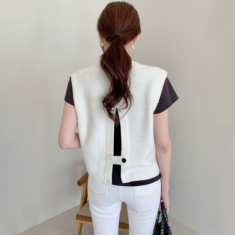 Nomikuma Korean Sleeveless O-neck Sweater Vest Causal Back Split Knitted Pullover Spring New Solid Knitwear Top Vests 6E214 210427