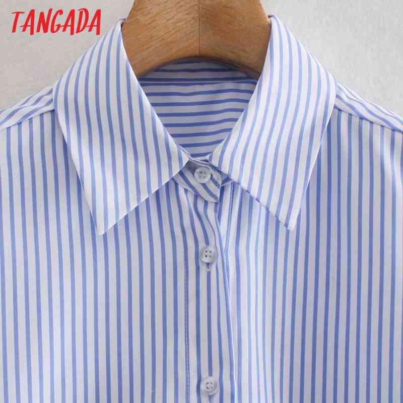 Women Vintage Striped Print Side Split Shirts Ladies Long Sleeve Blouse Chic Blusas Tops XN327 210416