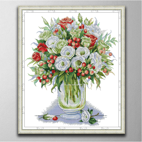 

White and red rose Handmade Cross Stitch Craft Tools Embroidery Needlework sets counted print on canvas DMC 14CT /11CT