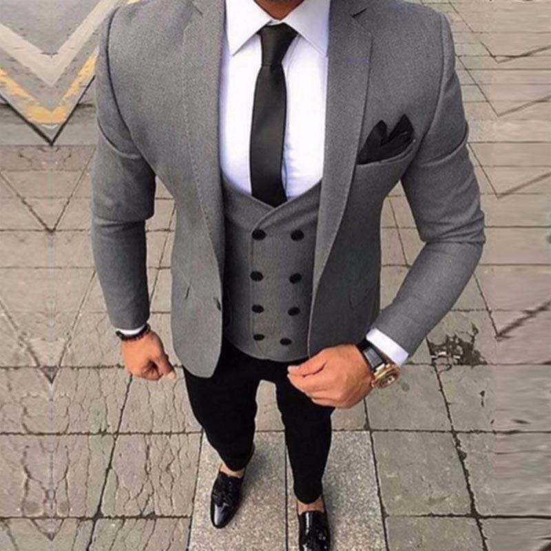 Men's Suits & Blazers Latest Coat Pant Designs Double Breasted Grey With Black Pants Wedding Groom Suit 2021 Costume Homme 3 Piece Mens, Model 12
Men's Suits & Blazers Latest Coat Pant Designs Double Breasted Grey With Black Pants Wedding Groom Suit 2021 Costume Homme 3 Piece Mens, Model 12