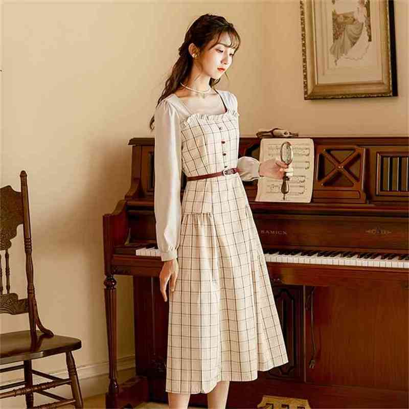 Elegant Spring Vestidos De Fiesta Long Sleeve Dresses Plaid Women Vintage Fit and Flare Mid-Calf Beige 210603, Blue
Elegant Spring Vestidos De Fiesta Long Sleeve Dresses Plaid Women Vintage Fit and Flare Mid-Calf Beige 210603, Blue