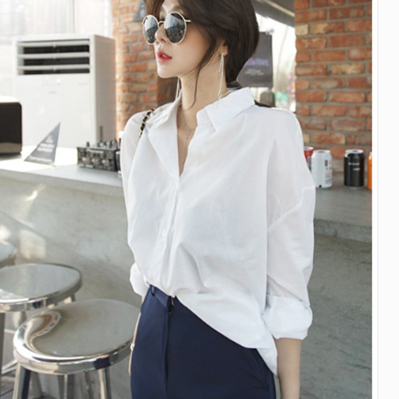 Autumn Korean White Shirt Simple Basic Long Sleeve Female Student Women Blouses Turn-down Collar Tops 6072 50 210506