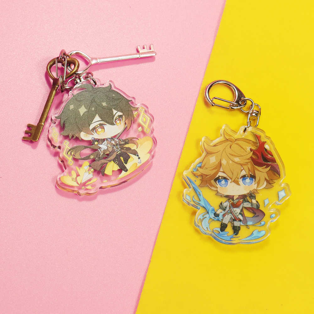 Anime Genshin Impact Cosplay Chibi Hutao Xiao Ganyu Keychain Venti Albedo Cute Character Car Pendant Fans Collection Props Y0728