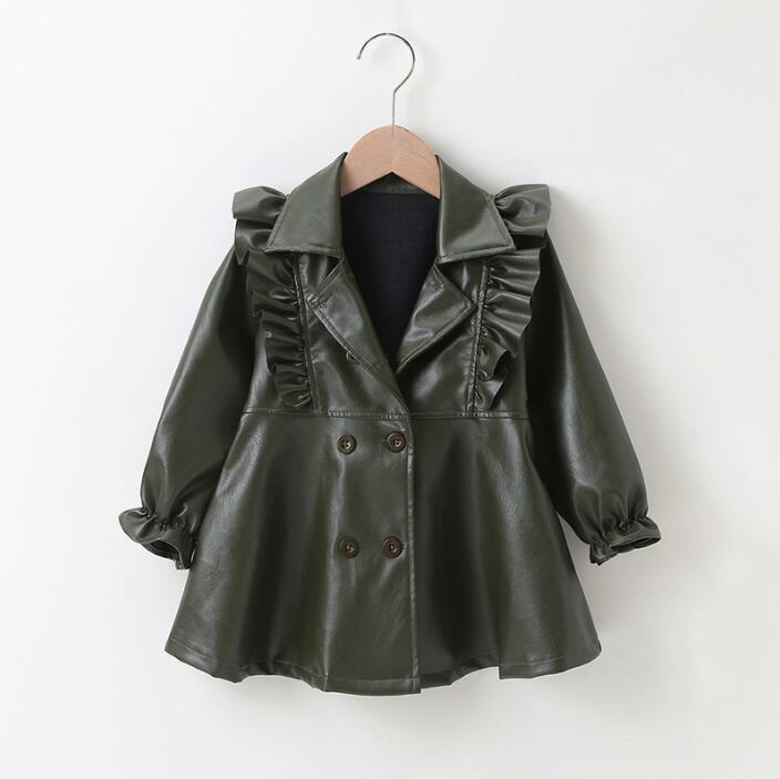 Spring Autumn Baby Girls Pu Leather Dress Kids Long Sleeve Dresses Children Jackets Coats Fashion Girl Clothes 2-7 Years