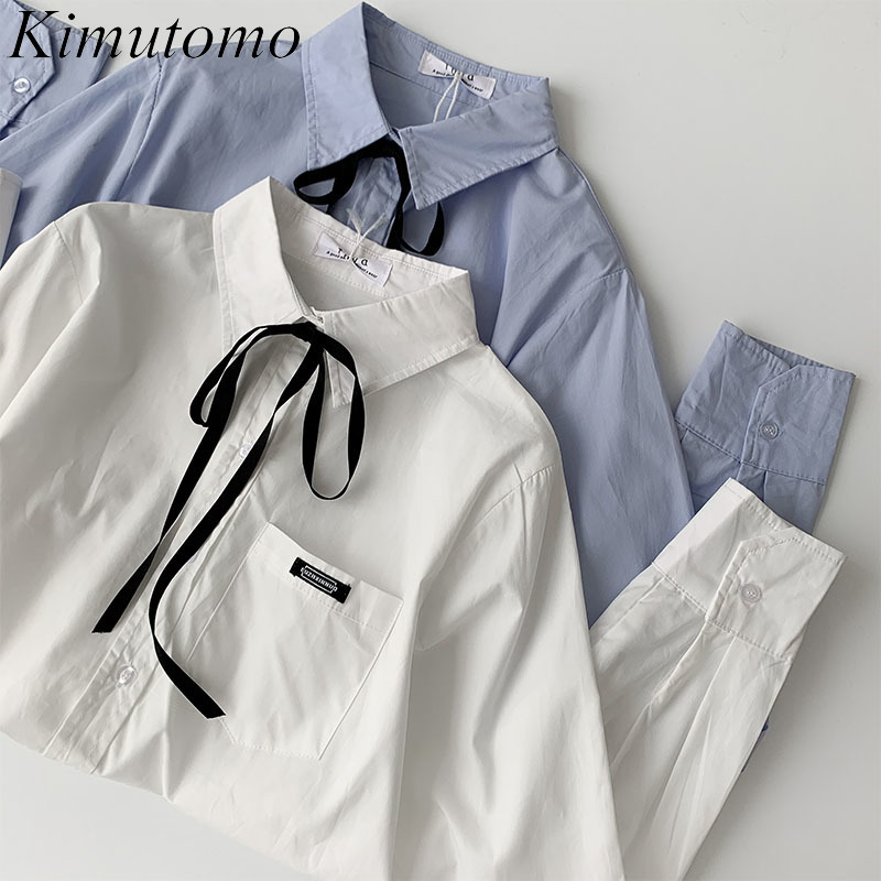 Kimutomo Solid-colored Shirt Spring Korean Bow Lace Up Long-sleeved Turn Down Collar Single Breasted Elegant Top Woman 210521, White
Kimutomo Solid-colored Shirt Spring Korean Bow Lace Up Long-sleeved Turn Down Collar Single Breasted Elegant Top Woman 210521, White