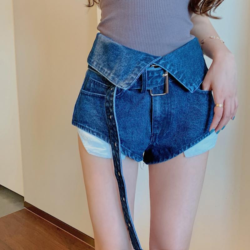 Lapel Waist Retro Fashion High Jeans Shorts Slim Denim Sexy Micro Midi Pants Women Plus Size Female Women's