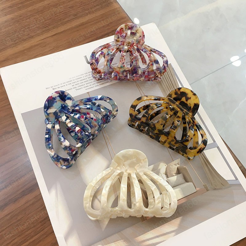 Acetate Resin Hollow Hair Crab Clip Women Acrylic Large Hair Claws Clamps Geometric Barrette Ponytail Holder Hairpins Accessories
