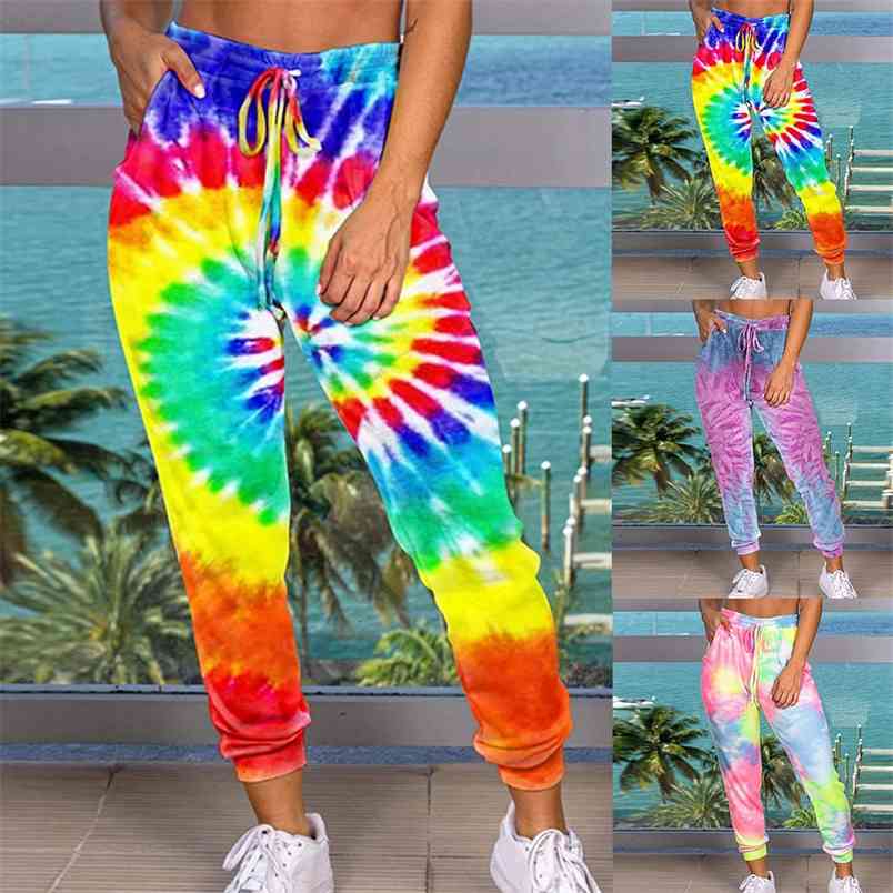Women Pants Tie Dyeing Print Chic Wide Leg Summer Casual Beach Party Wear Boho High Waist Femme Pantalons 210604