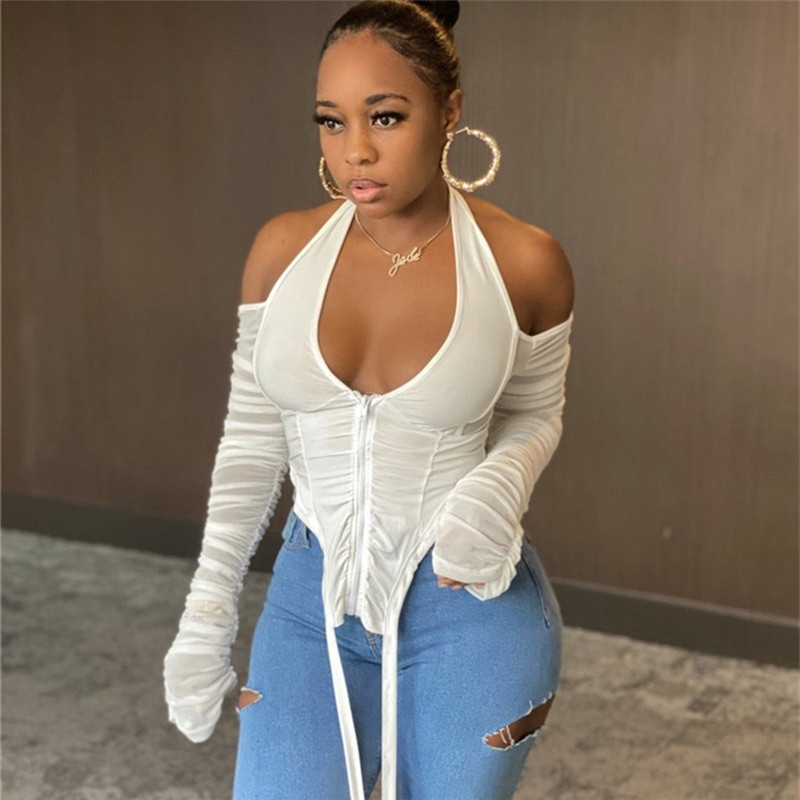 Neck Asymmetrical Top Hot Sexy Halter Crop Tops for Women Fall 2020 Fashion Long Sleeve Backless V Zipper Ruched Mesh, White
Neck Asymmetrical Top Hot Sexy Halter Crop Tops for Women Fall 2020 Fashion Long Sleeve Backless V Zipper Ruched Mesh, White