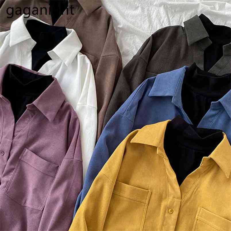Autumn Winter Women Blouses Korean Long Sleeve OL Loose Shirt Chic Turn Down Collar Blusas Girls Tops Shirts 210601