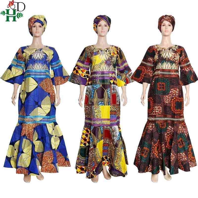 H&D Robe Wax Africain Femme Ankara Maxi Dresses Nigerian Fashion Dashiki Ladies Clothes Elegant Dress Women For Wedding Party 210408