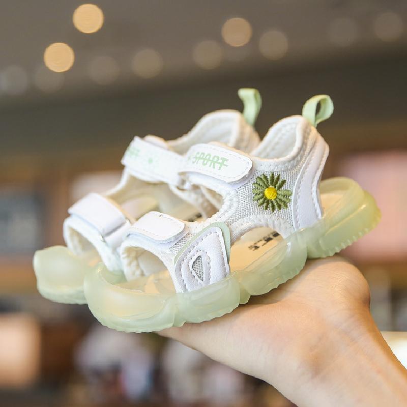 Sandals Summer Children Cute Chrysanthemum Flower Girl's Shoes Korean Princess Beach Toddler Protect Toe, Black;red