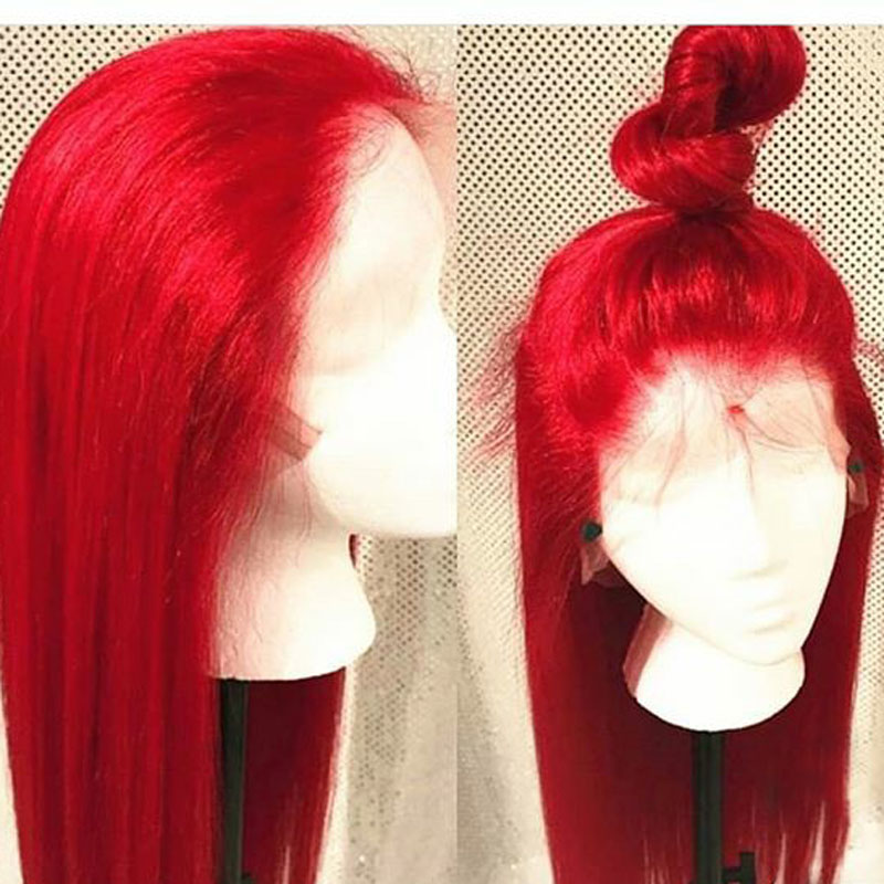 Free shipping Brazilian Lace Front Wig Red Colored Synthetic Wigs For Black Women 10-28 Inch Pre-Plucked Long Straight Silation Human Hair