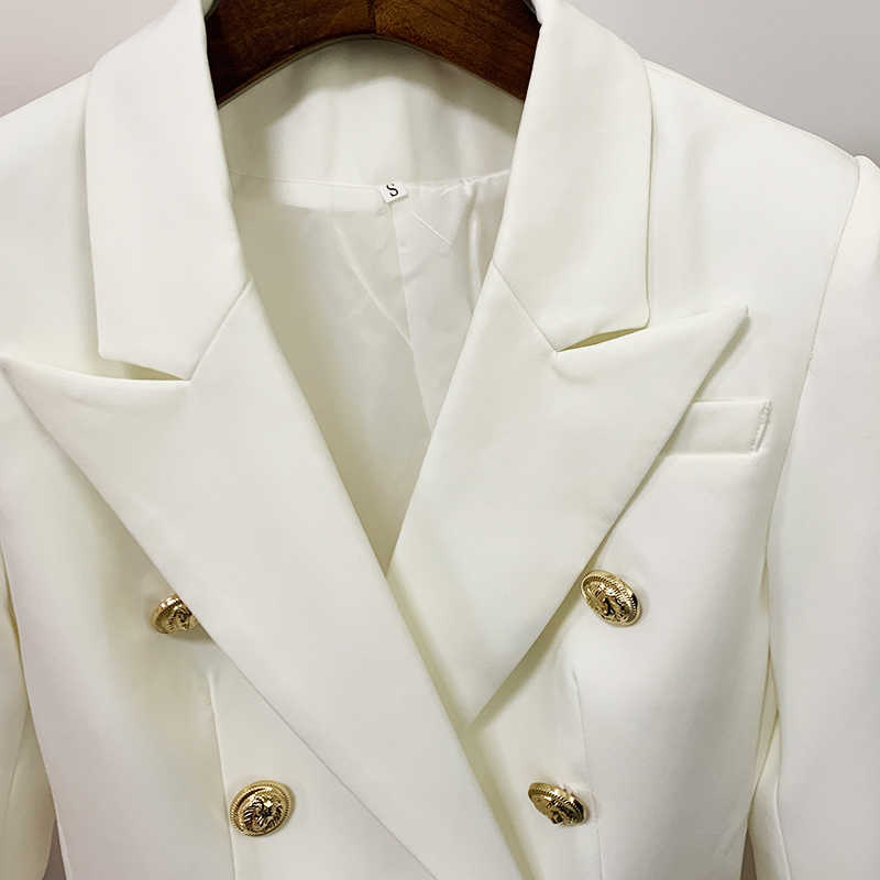 TOP QUALITY Blazer Women Slim Black Jacket Female Double Breasted Metal Lion Buttons Pink Coat Size 210930