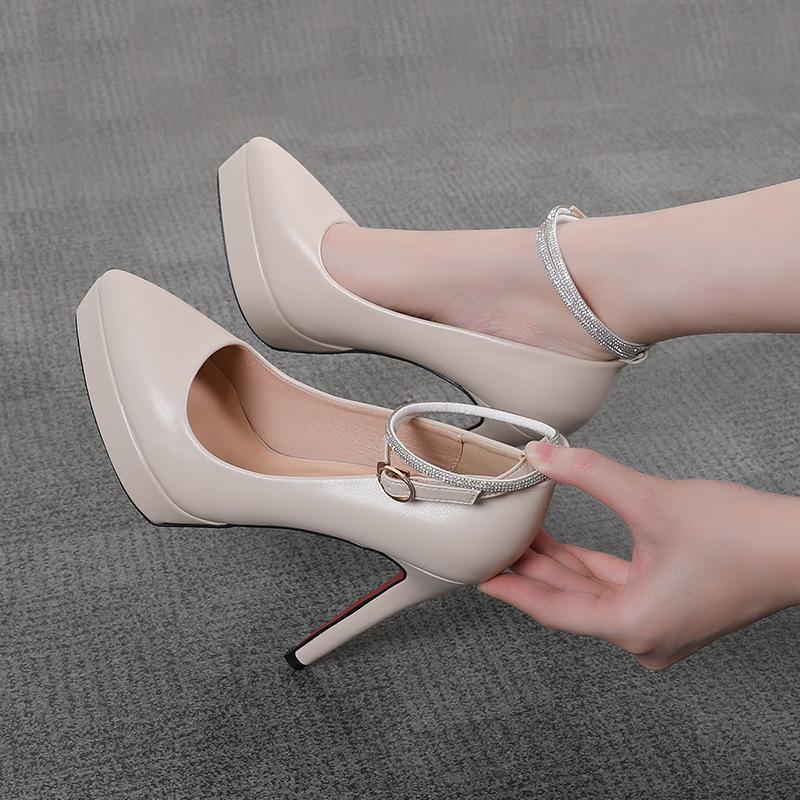 Dress Shoes Fashion Pointed Toe Waterproof Platform Thin High Heels Ankle Strap Beige Color Women, Black 12cm
Dress Shoes Fashion Pointed Toe Waterproof Platform Thin High Heels Ankle Strap Beige Color Women, Black 12cm