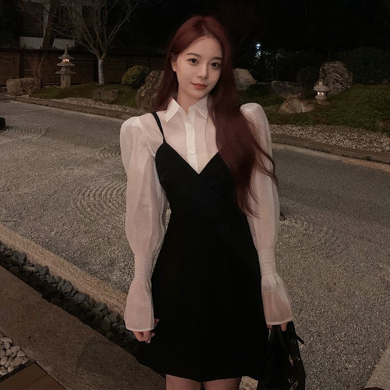 Patchwork Elegant Y2k Dress Women Long Sleeve V-neck Sweet Shirt Dress Evening Party Dress Korean Summer Kawaii 210521