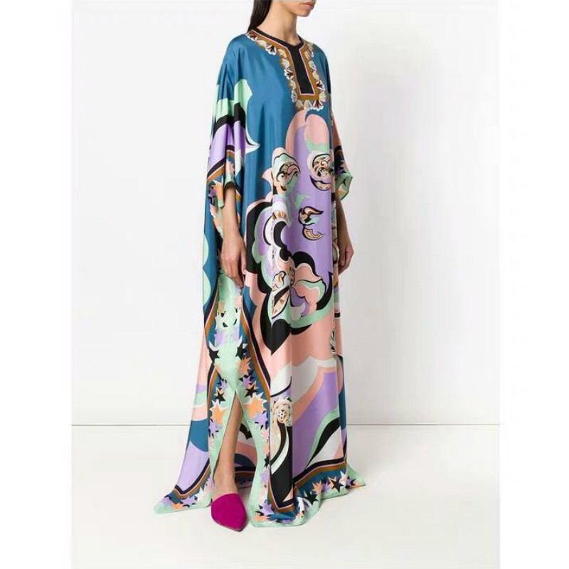 VKBN s Fashion Women Long Dress Three Quarter V-Neck Geometric Pattern Printing Maxi Dresses for Women 210507