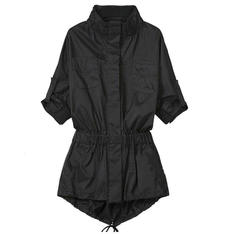 Spring Autumn Trench Coat Fashion Women Thin Windbreakers Plus Size Turtleneck Black Streetwear Outerwear 210820
