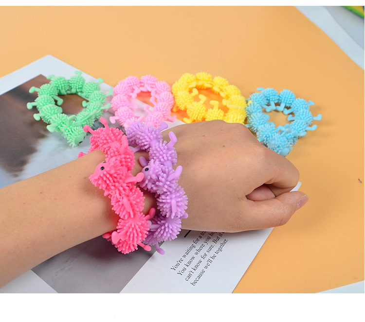 Worm Caterpillar TPR Stress Relief Toy Stretch String Fidget Funny Pull Vent Toys Noodles Anti Soft Glue Elastic Rope Neon Autism Noodle Gift for Kid 