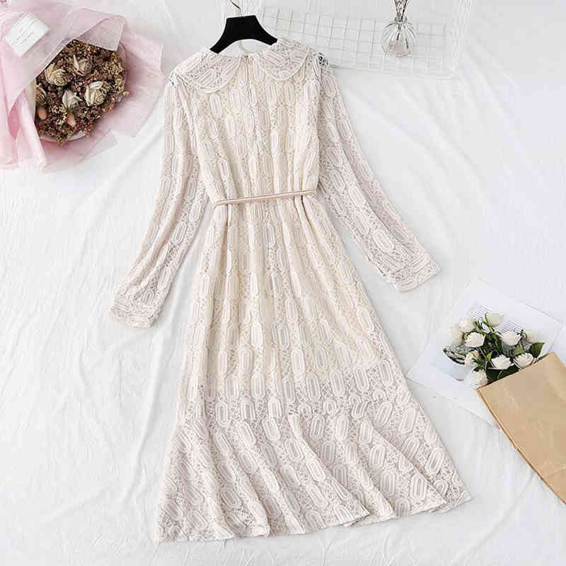 Arrival Spring Lace Dress Fashion Vintage Long Sleeve Ruffles Long Dress Elegant Slim Women Evening Party Dresses 210521