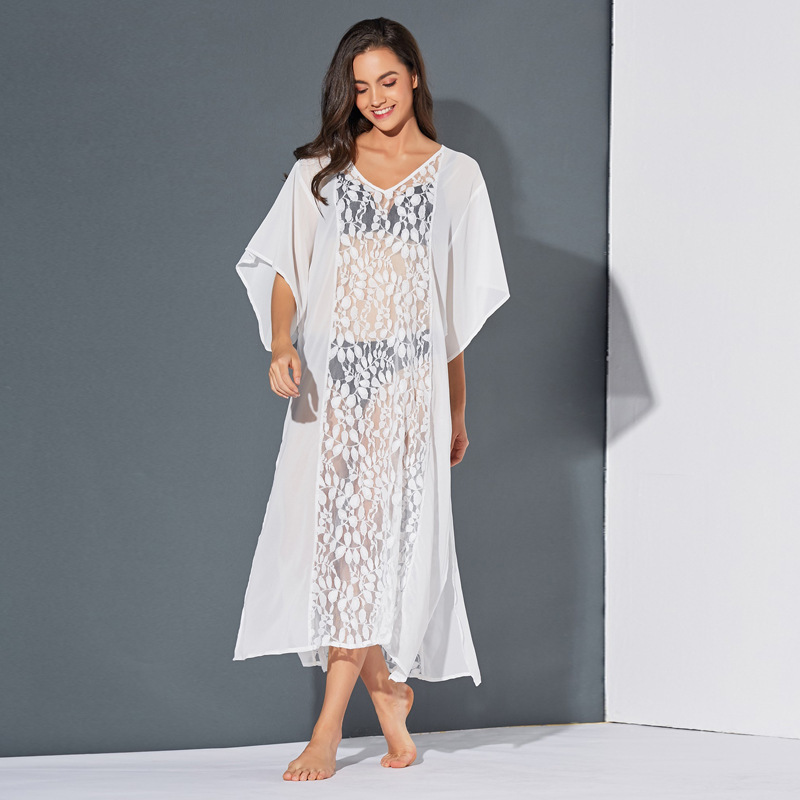 Paris Girl Summer Fashion Lace Hollow Print Transparent Sexy Side Split Chiffon V-Neck Short Sleeve Beach Dresses 210524, White
Paris Girl Summer Fashion Lace Hollow Print Transparent Sexy Side Split Chiffon V-Neck Short Sleeve Beach Dresses 210524, White