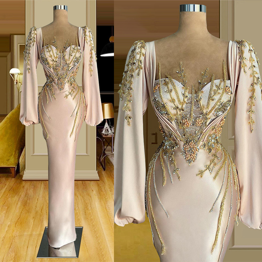 Elegant Wedding Dresses Long Sleeves V Neck Beading Bridal Gowns Floor Length Marriage Robe de mariee