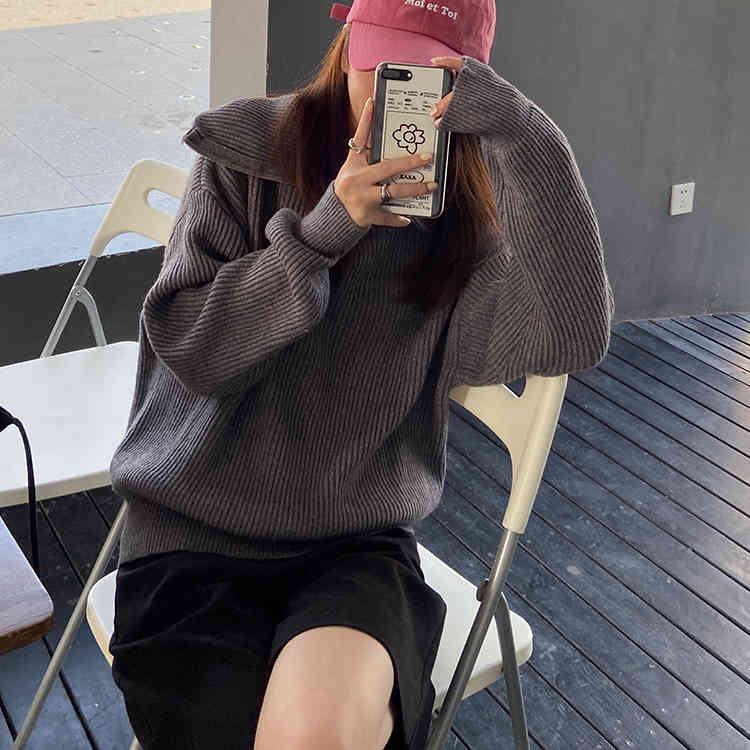 3 Colors Autumn Winter Korean style Knitted Sweaters Women Loose zipper Turtleneck Warm Sweater Female Jumpers (F1474 210423