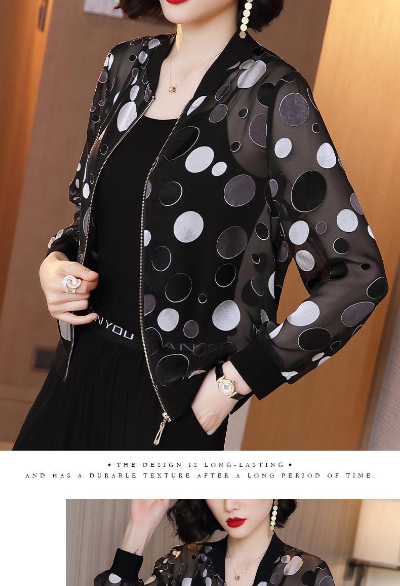 Summer Fashion design womens sunscreen thin chiffon print dotted floral pattern long sleeve baseball jacket coat short casacos MLXLXXL3XL4XL5XL