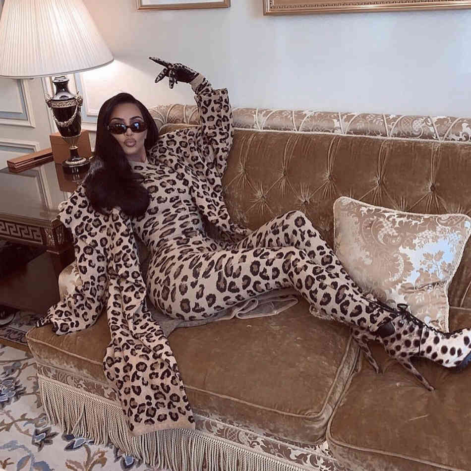 Free Leopard Bodycon Sexy Jumpsuits Women Zipper Turtleneck Animal Print Autumn Winter Push Up Club Night Jumpsuit 210524