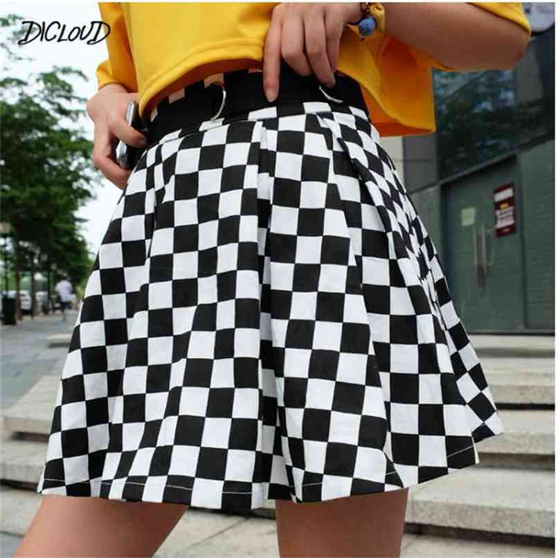 DICLOUD Pleated Checkerboard Skirts Womens Harajuku High Waisted Skirt Casual Dancing Korean Sweat Short Summer Mini 210619