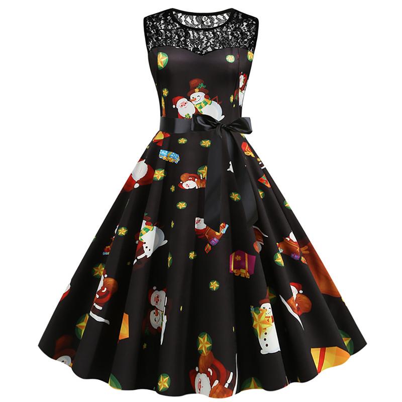 Casual Dresses Womens Sleeveless Dress Christmas Printed With Hallow Out Lace Ladies Spliced O-Neck Bow Robe Femme, Black b
Casual Dresses Womens Sleeveless Dress Christmas Printed With Hallow Out Lace Ladies Spliced O-Neck Bow Robe Femme, Black b